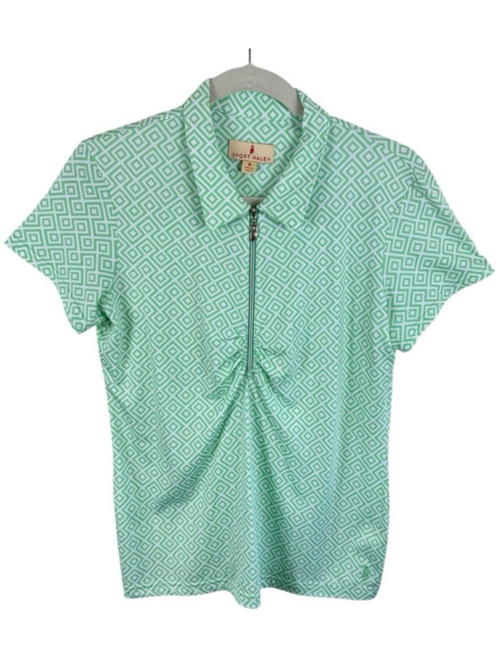 Sport Haley Green White Geometric Print 1/2 Zip Short Sleeve Kali Golf Polo Sz M